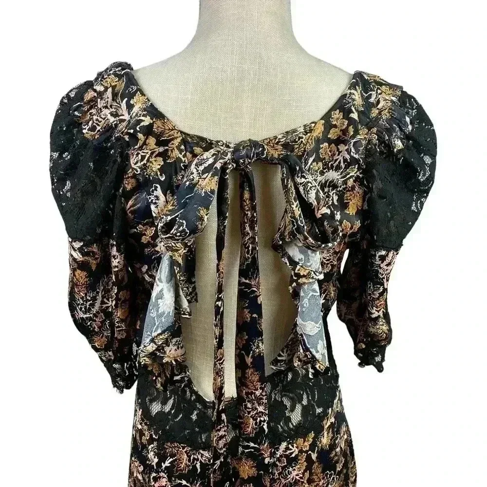 Free People Lucie Mini Dress in Black Combo With Lace Detail Size 8 - Picture 7 of 16